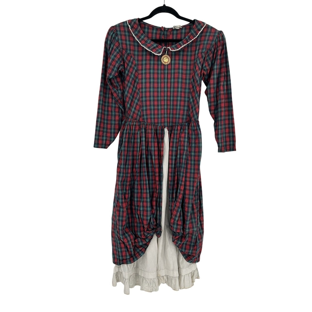 Vintage Karavan Prairie Dress S Plaid Lace Edwardian Cottagecore 80s